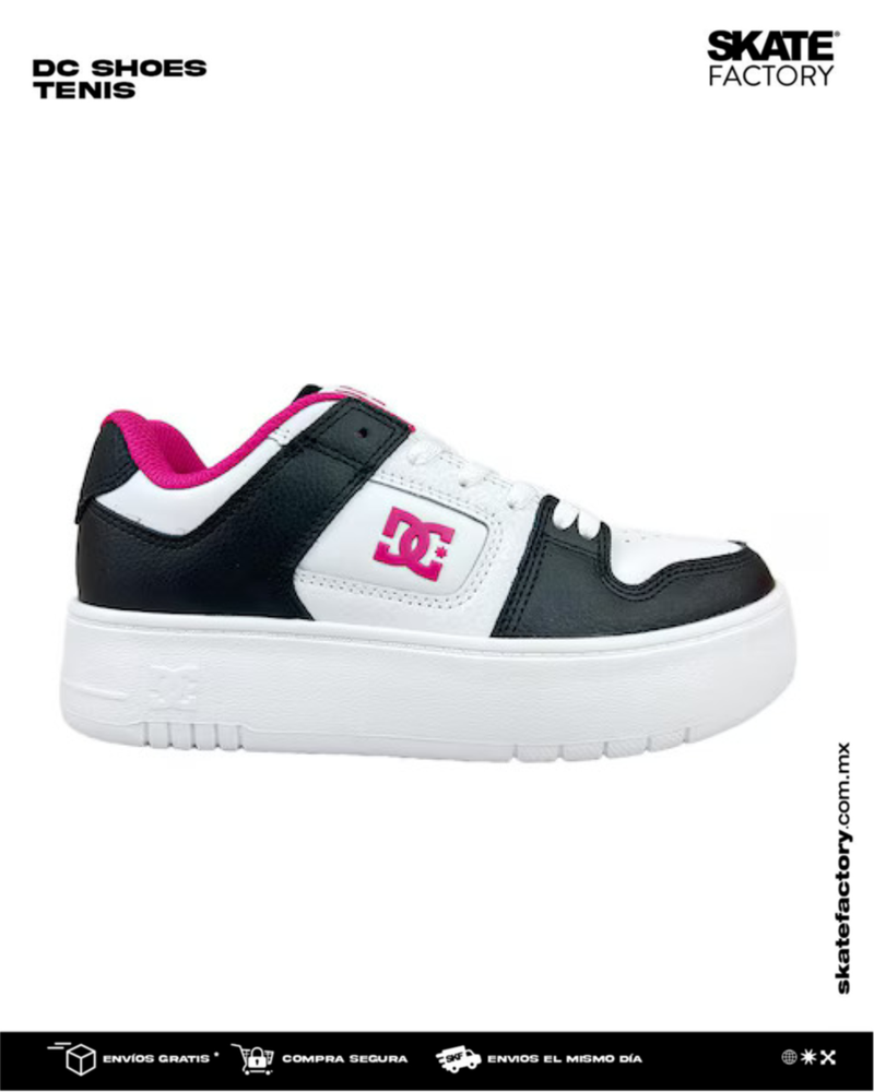 TENIS DC SHOES DAMA MANTECA PLATAFORMA NEGRO ROSA