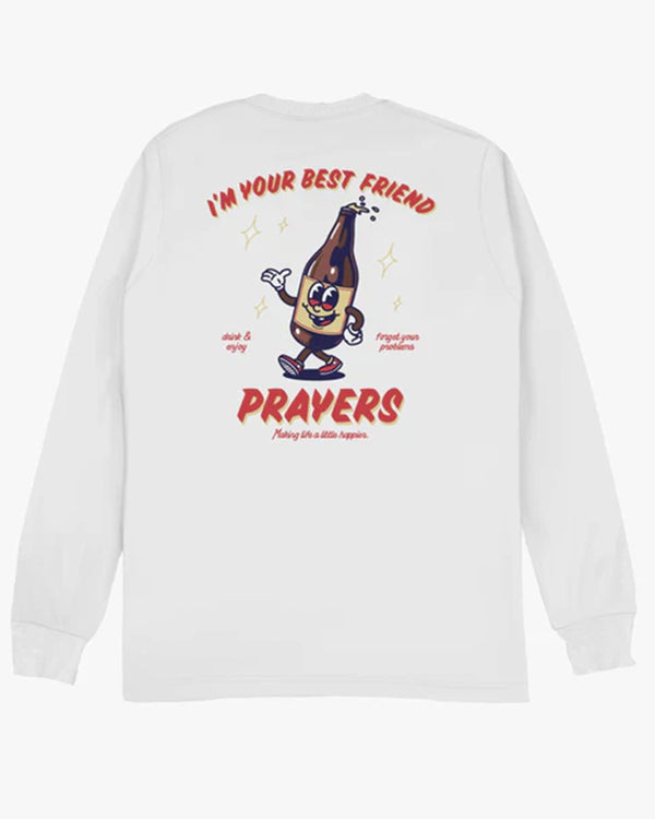 PLAYERA MANGA LARGA OVERSIZE BLANCA PRAYERS BEST FRIEND