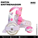 PATIN ENTRENADOR PARA NIÑA MORADO ROSA CON CASCO Y PROTECCIONES