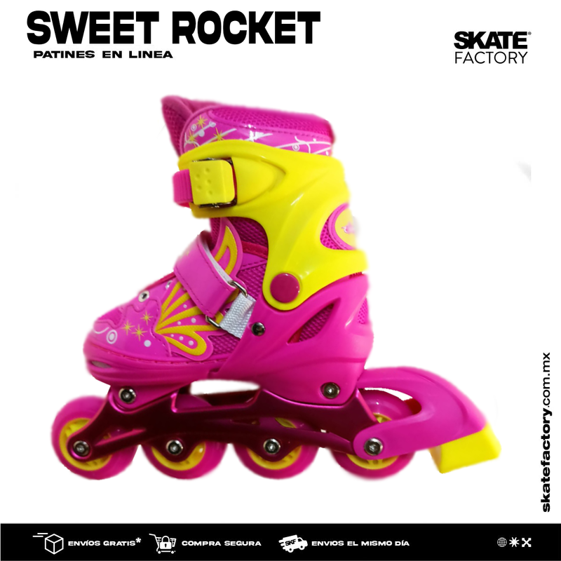 PATINES EN LINEA PARA NIÑA SWEET ROCKET ROSA AMARILLO