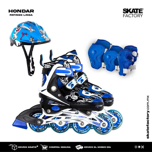 PATINES EN LINEA  PARA NIÑO HONDAR INCLUYE PROTECCIONES AZUL